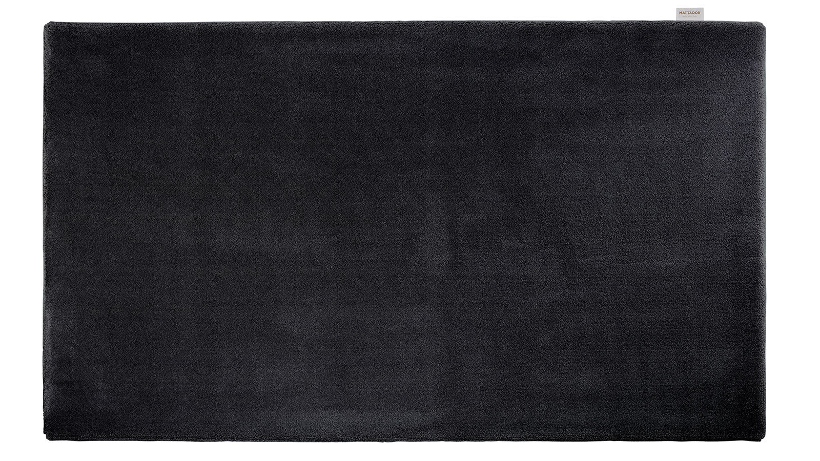 Bovenaanzicht van zwart vloerkleed op maat model Tuxedo van Mattador
